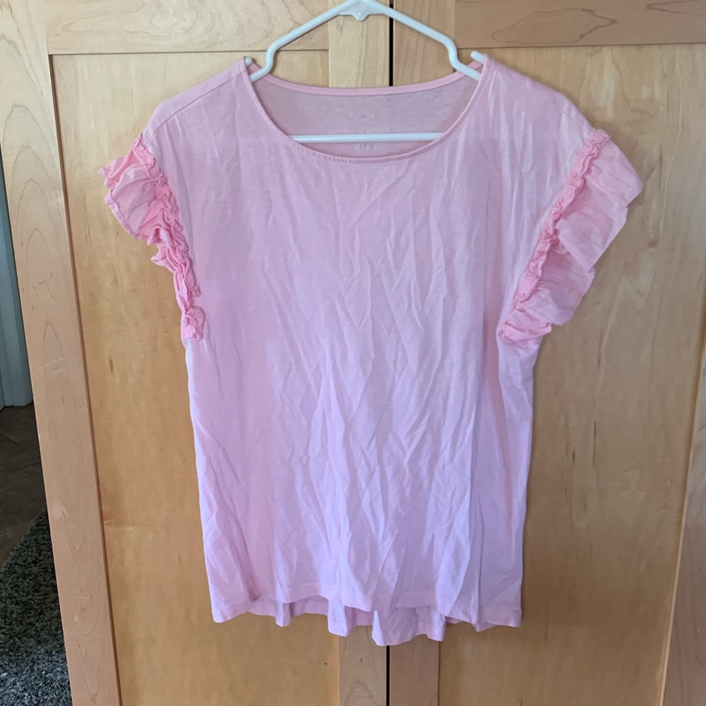 Pink ruffle shirt sleeve top medium